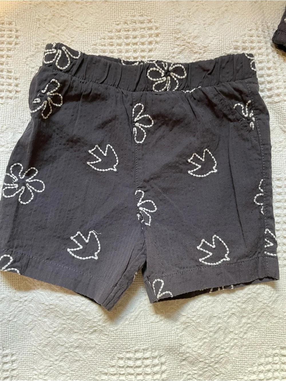 Primark Toddler Two-Piece Shirt & Short Set - Black with White Embroidered Birds